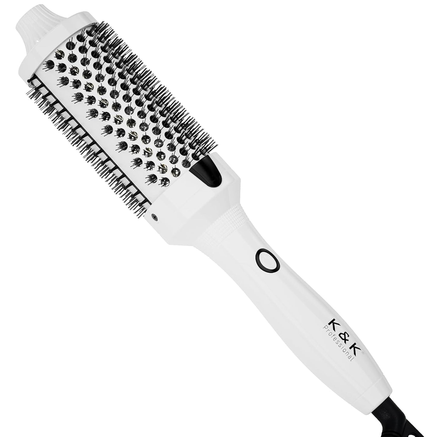 K&K Thermal Brush, White 1.77 Inch Heated Round Brush, Professional Heated Curling Ceramic Tourmaline Ionic Curling Iron, Hot Styling Volumizing Comb, Dual Voltage