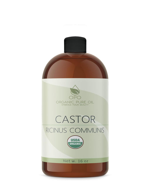 Organic Castor Oil | USDA Certified Organic, Pure and Cold Pressed, Refined, Non-GMO Hexane-Free - 16 oz - for Skin, Hair, Nails, Body, Eyelashes, Growth, Conditions, Nourishes & Hydrates