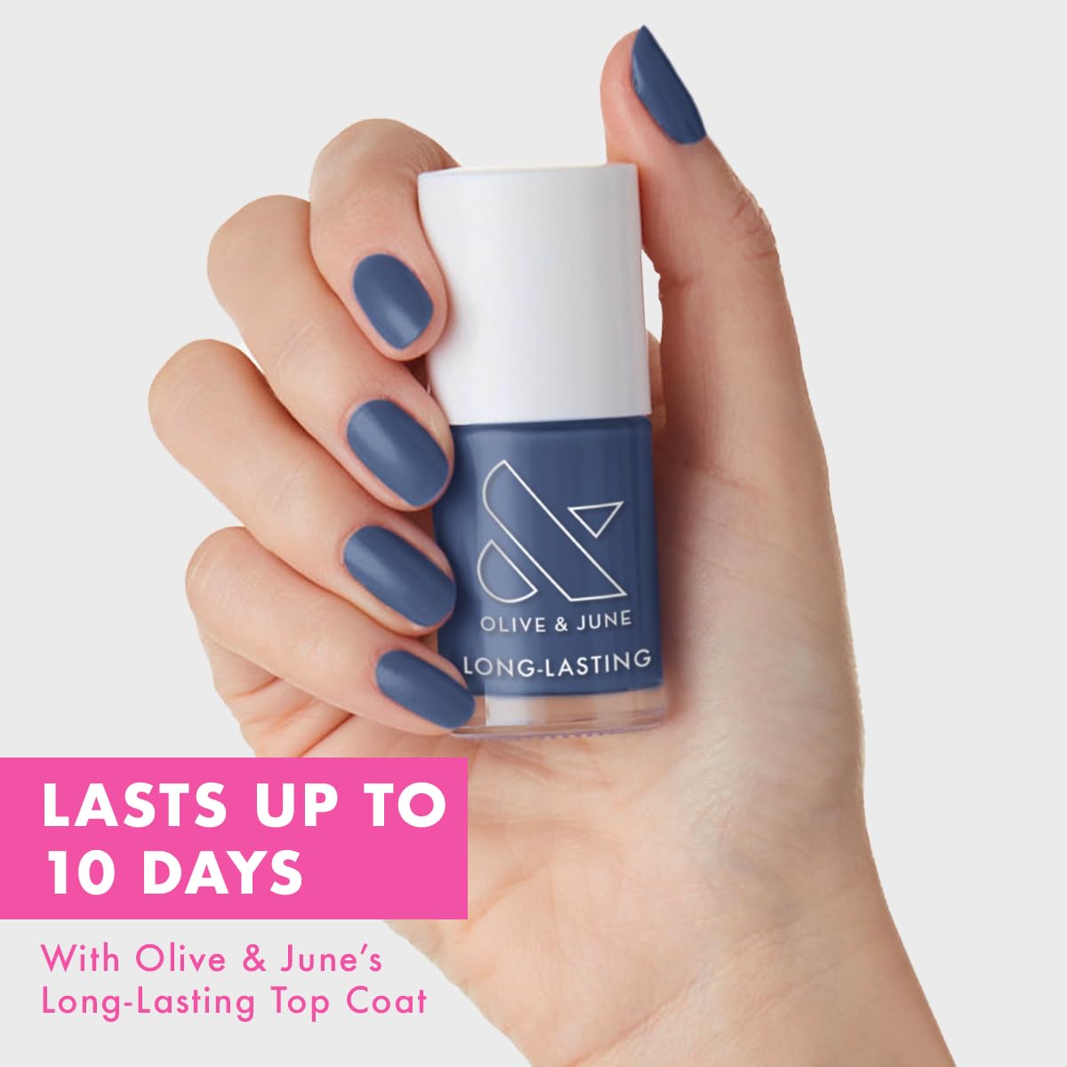 Olive & June Long Lasting Nail Polish | Gel-Like Finish No Lamp Needed | Lasts up to 10 days |Salon-Quality Color at Home |15-Free Vegan Cruelty-Free Chip-Resistant Shine |Social Studies Gunmetal Blue