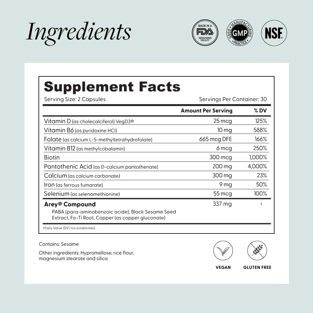 Arey Not Today, Grey Daily Hair Supplement for Women & Men | Slows Grey Hair Growth & Repigment in 3-6 Months | Promotes Healthier, Thicker Hair | Biotin, B +D Vitamins | Vegan & Gluten Free (1 Month)