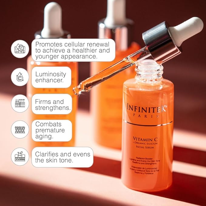 Infinitek Paris Vitamin C Face Serum - Hydrating and Brightening Antioxidant Skincare with Green Tea and Ginseng - Premium Vitamin C Facial Serum with Hyaluronic Acid for Radiant Skin and Anti Aging