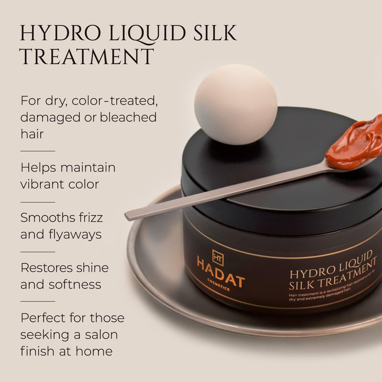 HADAT Liquid Silk Treatment – Premium Hair Mask for Dry Damaged Hair - Deep Conditioning Hair Mask with Macadamia, Argan Oil – Hydrating, Repair & Shine – Made in Israel – 10.1 Fl Oz