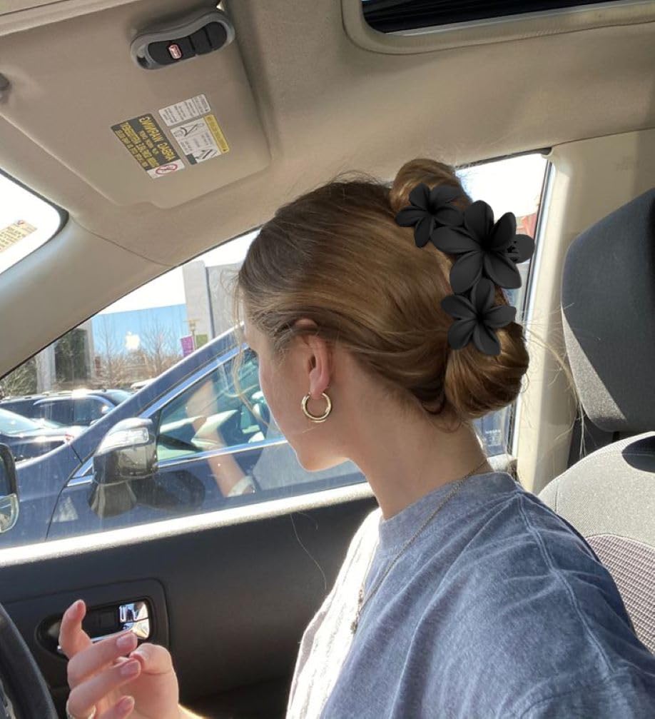 Hawaiian Plumeria Flower Hair Clips for Women Large Matte Claw Clips for Girls Non-Slip Claw Clips for Thick and Thin Hair Strong Hold Beach Hair Accessories 4 PCS