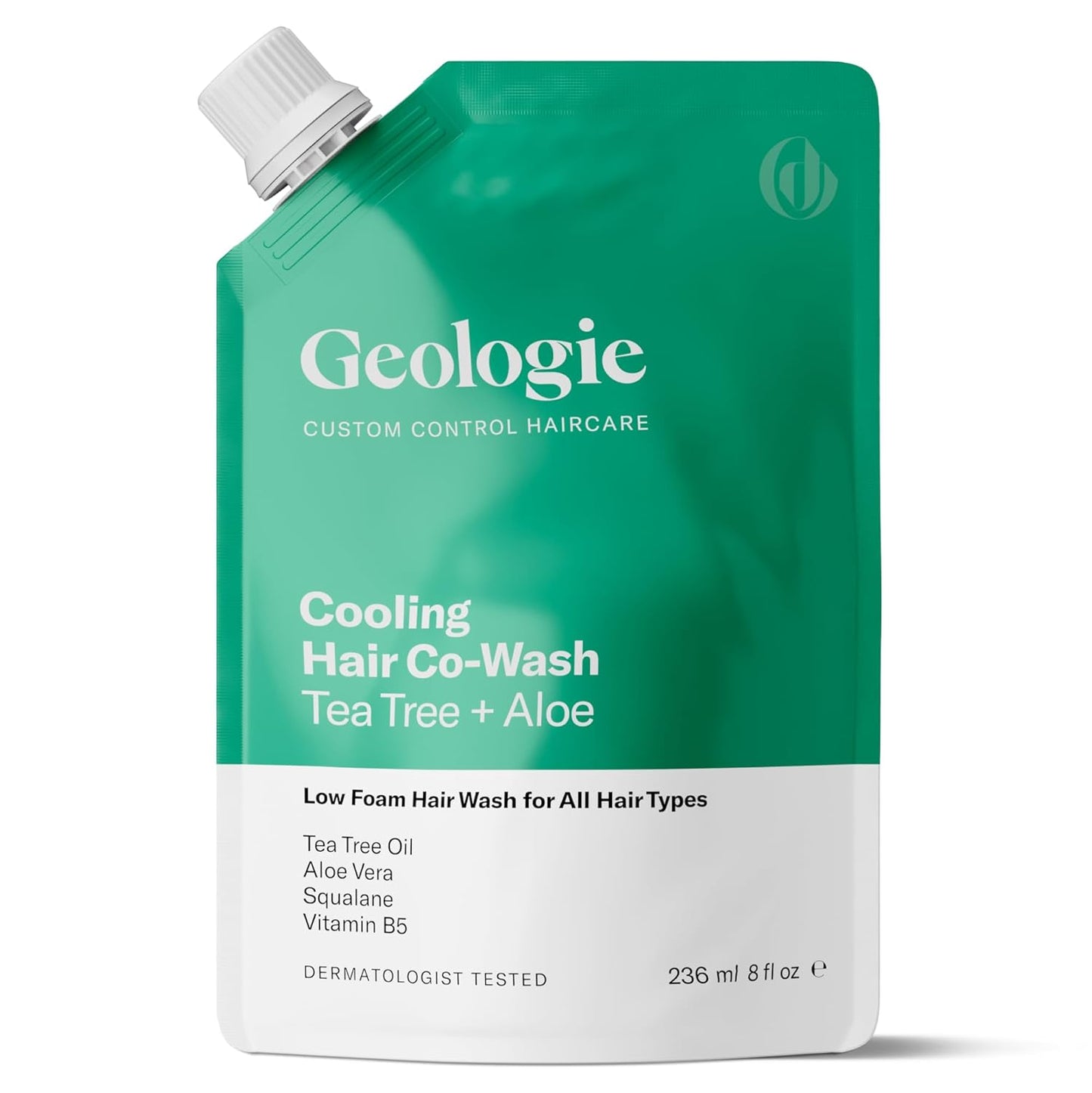 Geologie Cooling Hair Co-Wash | 4-in-1 Hair Cleanser, Conditioner, Mask & Serum | Tea Tree Oil, Aloe Vera, Squalane & Vitamin B5 Formula For Men & Women | Eco-Friendly Pouch 84% Less Plastic