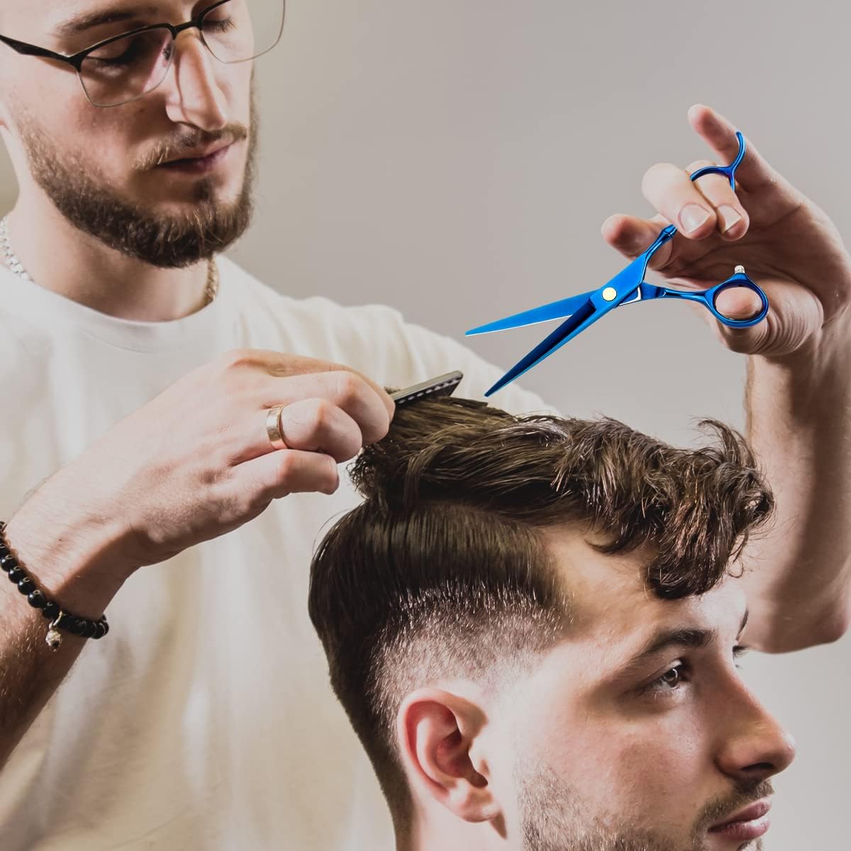 Professional Hair Cutting Scissors Sets Stainless Steel Barber Hairdressing Scissors Multifunctional Salon Thinning Scissors Straight Shears Tools for Men Women Home Use (Blue)