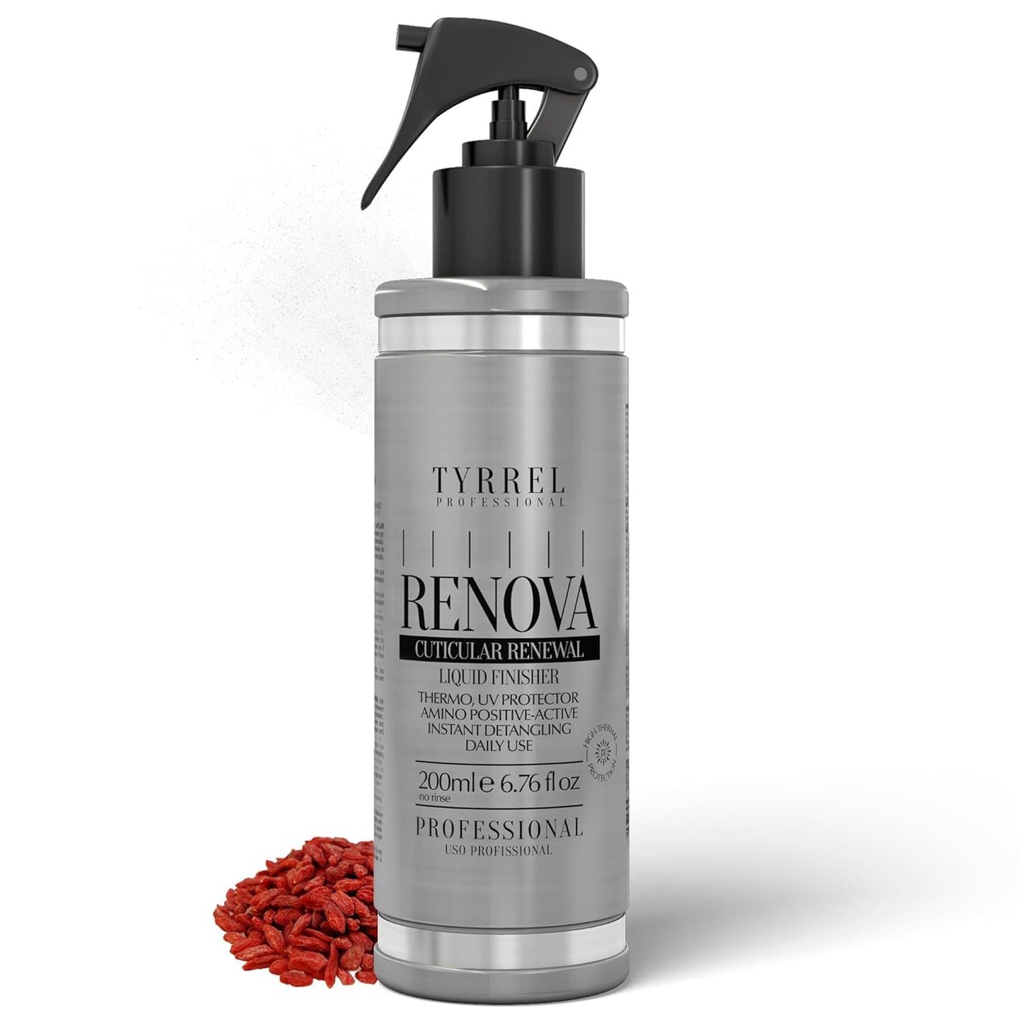 Renova Renewal Finishing Serum 6.76 fl oz – Leave-In Heat Protectant for All Hair Types – Smooths, Controls Frizz, and Supports Styling – Lightweight Formula – Floral Scent – Tyrrel