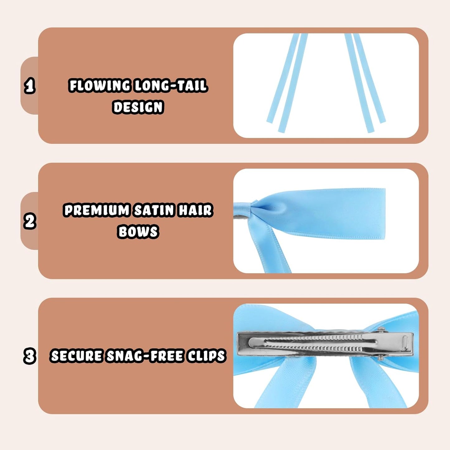 24 PCS Hair Bows Clips Ribbon,Mini Satin Hair Bows With Long Tail for Women and Girls Hairstyle Accessory Gift (Blue)