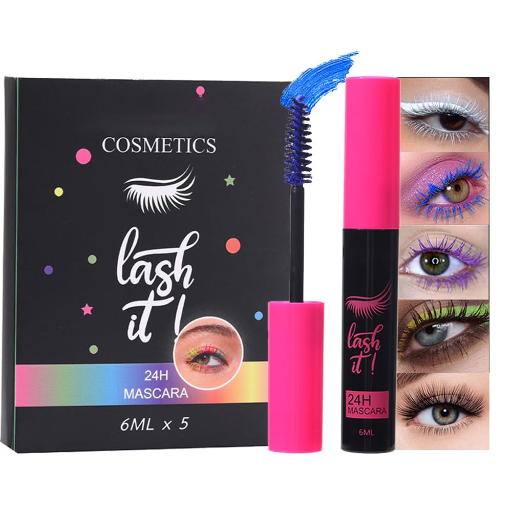 5PCS Waterproof & Sweat-Proof Voluminous Colored Mascara Set - Smudge-Proof, Lengthening, Curling, Multiplying, Defining Formula, Long-Lasting Colorful Cruelty-Free Kit for women,Daily Makeup