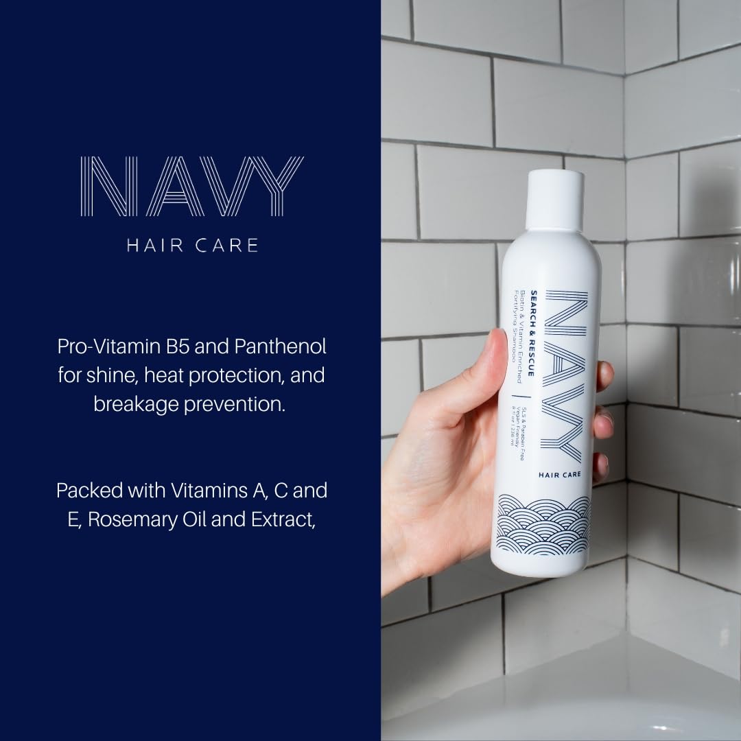 NAVY HAIR CARE Search and Rescue Shampoo | Biotin and Rosemary Oil Enriched for Hair Growth | Paraben Free | 8 oz