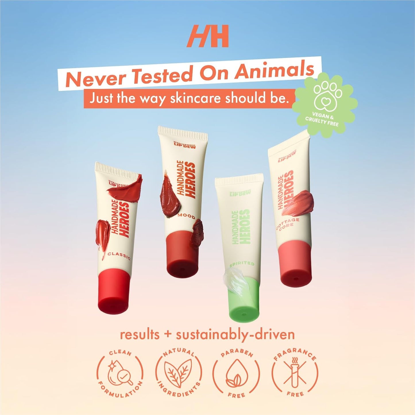 Handmade Heroes 100% Natural Vegan Tinted Lip Gloss with Hyaluronic Acid - Lightweight Moisturizing Soft Lipstick for Dry Lips - Mood (Dark Red)