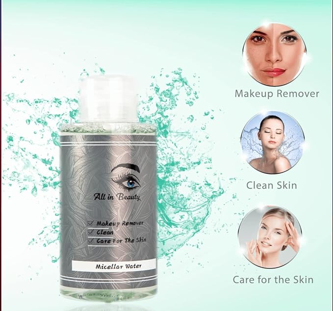 All in beauty Micellar Lotion Cleansing Water, Toner, Make-up Remover for All Skin Types, After Waxing, During and After Micropigmentation, Acne, Dry Skin, Burns or Injuries.(300ml)