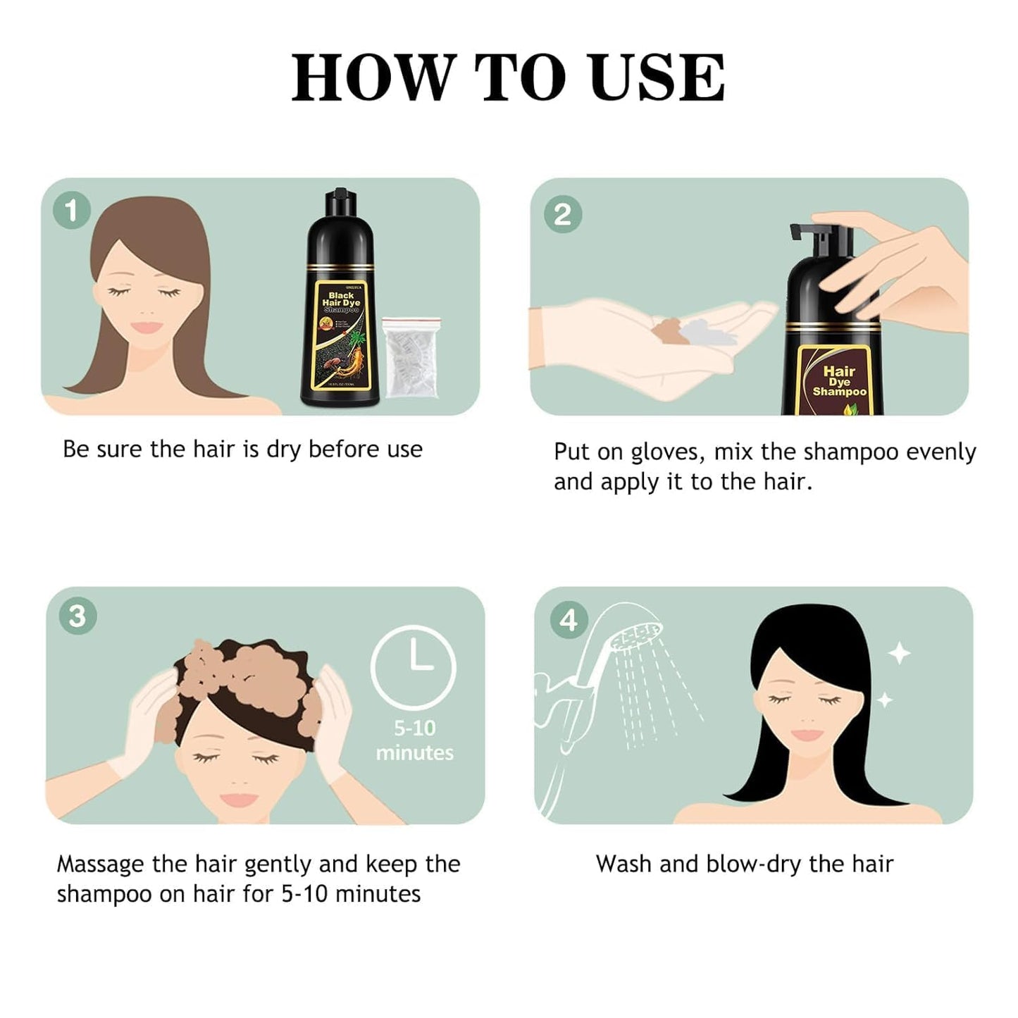 Fvquhvo Black Hair Dye for Gray Hair, Instant Hair Dye with Lasting Shampoo & Black Hair Color Shampoo