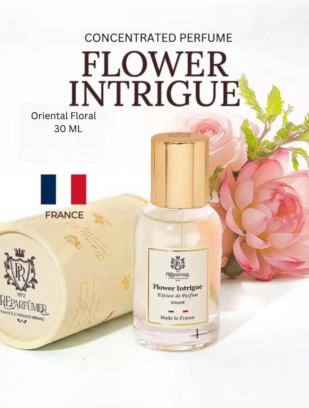 PREparfume From France Flower Intrigue for Women 30ml – Fresh Aquatic Floral Scent From France – Luxury Fragrance with Lotus, Mint – Long Lasting Perfume With Amberwood and Oud Notes