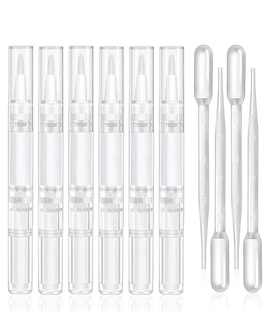 6 Pcs 3ml Empty Cuticle Oil Pen with 4 Pcs Transfer Pipettes - Transparent Nail Oil Twist Pens with Brush Tip for Nail Oil, Eyelash Growth Liquid, Cosmetic Lip Gloss Container Applicators