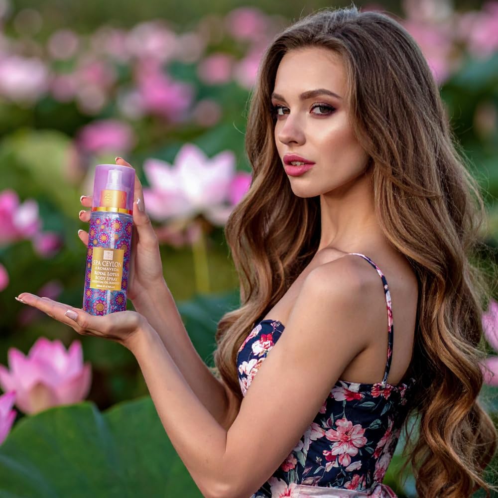 SPA CEYLON Royal Lotus Body Spray, Exotic Ylang Ylang Infused Fragrance Mist, Luxurious Women's Body Perfume for All-Day Freshness, 200 ml
