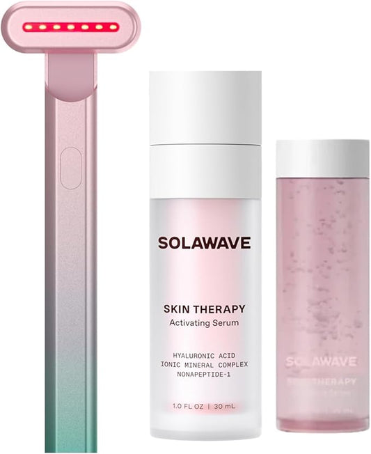 Solawave Red Light Therapy Starter Kit | 4-in-1 Radiant Renewal Wand, Serum and Refill Bundle | Anti-Aging Facial Device with Skin Therapy Activating Serum for Microcurrent and Galvanic Current