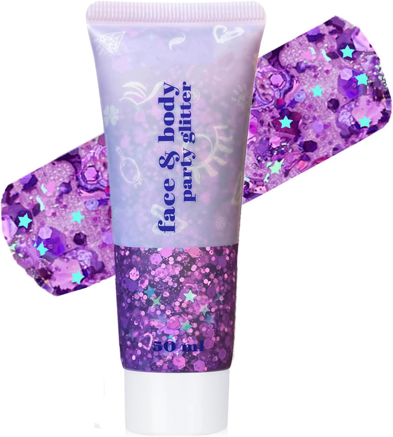 Go Ho Light Purple Face Body Glitter - Party Flash Festival Rave Outfits for Women&Kids,Holographic Glitter Face Paint,Halloween Mermaid Fairy Makeup Chunky Sequins Gel,Rave Pride Accessories