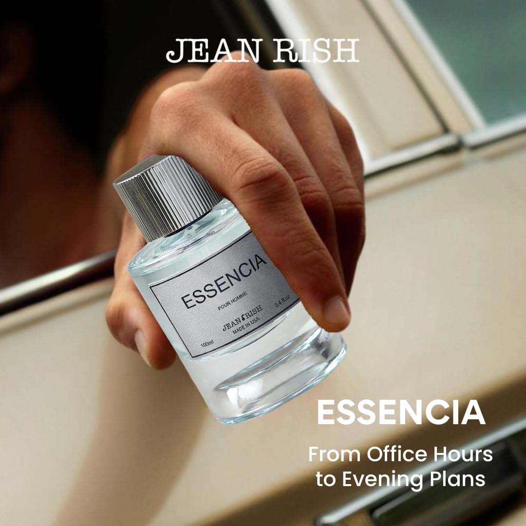Jean Rish Essencia Pour Homme Eau De Parfum for Men (3.4 Fl Oz / 100ml) with Mint, Lemon & Vanilla Notes - Long Lasting and Luxury Fragrance, Made in USA