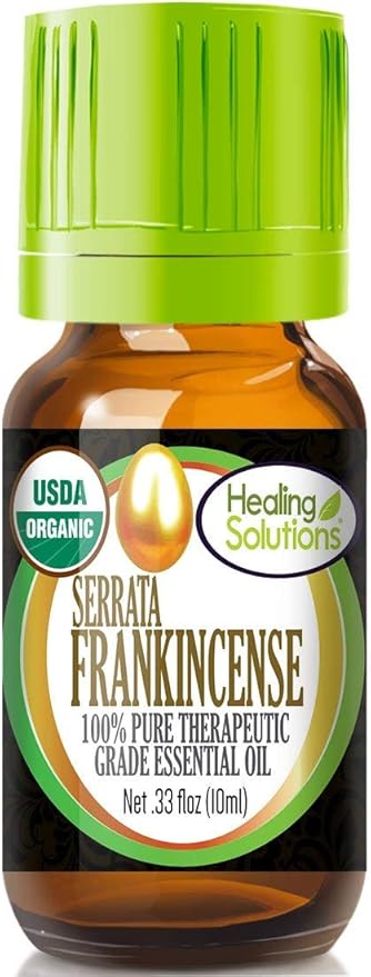 Healing Solutions Organic Frankincense Essential Oil 0.33 oz (10ml), Undiluted Pure Oil for Hair, Diffuser & Skin
