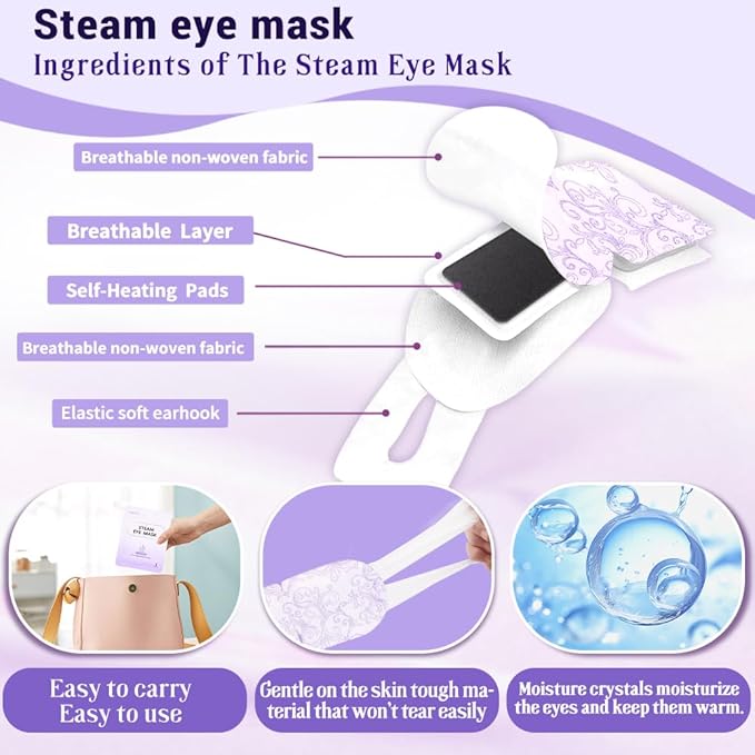 20 Packs Steam Eye Masks for Dry Eyes, SPA Warm Eye Mask, Relief Eye Fatigue Hot Sleep Eye Mask for Puffy Eyes Mask, Disposable Moist Heating Compress Pads for Sleeping, Stress Relief Gift (Lavender)