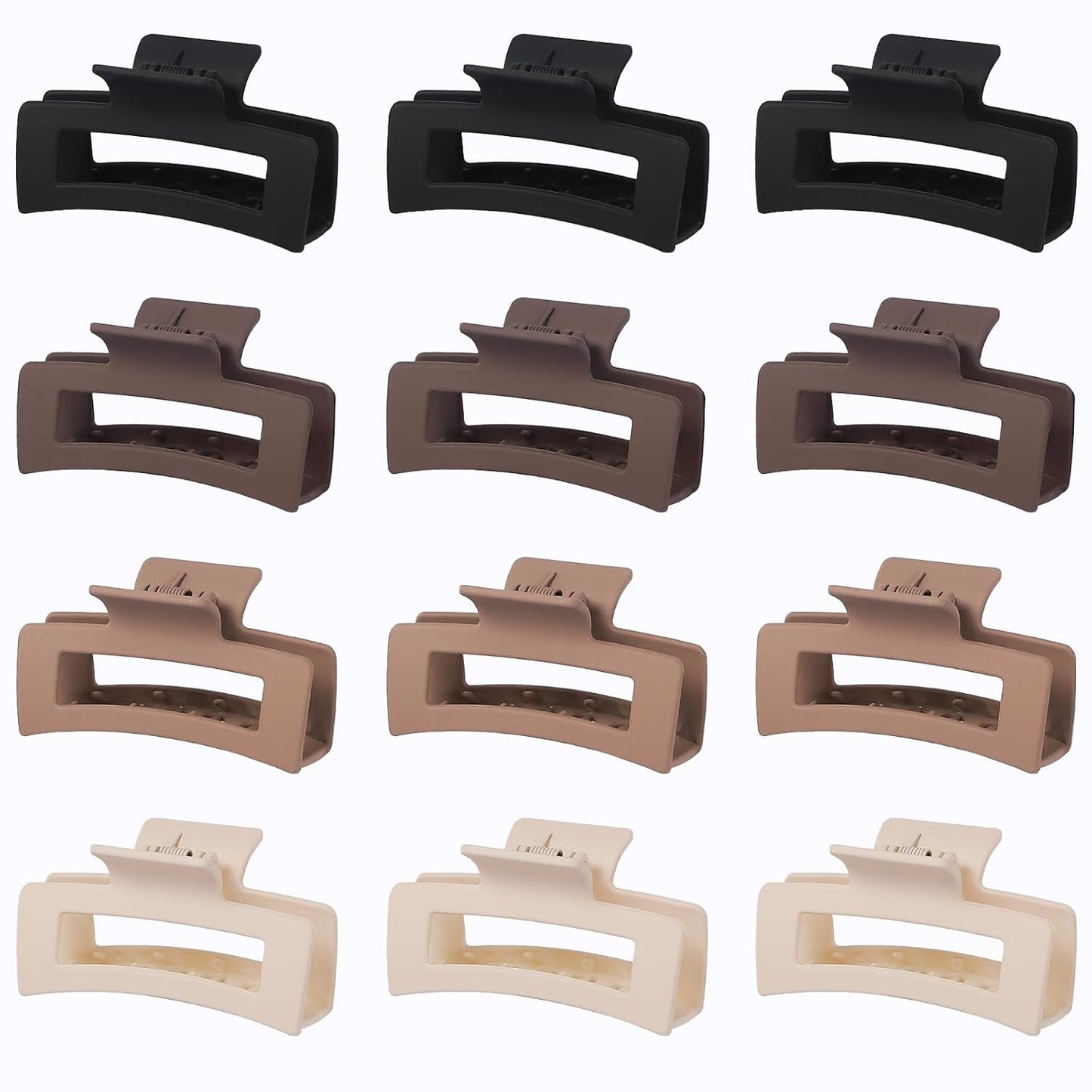 12 Pcs Medium Hair Clips for Women, 3.5 Inch Square Claw Clips, Colorful Hair Claw Clips for Thick and Thin Hair, Bulk Hair Accessories for Women and Girls- Brown