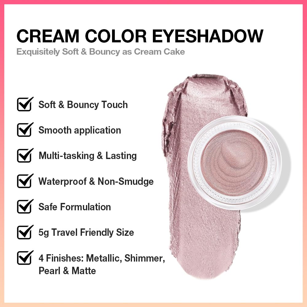 Cream Glitter Light Champagne Shimmer Metallic Eyeshadow Palette Makeup For Mature Women, Mini Instant Holographic Eyeshadow, Sombras Crema Para Ojos, Talc, Paraben & Cruelty Free, 730