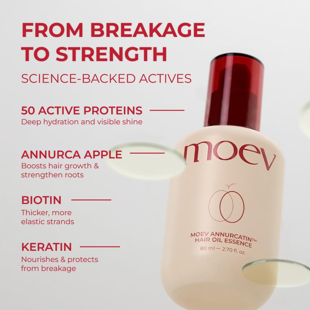 MOEV ANNURCATIN Hair Oil Essence | Korean Apple Hair Care Perfumed Serum | Heat Protect & Anti-Frizz | Nourishing Apple Seed Oil for Dry, Frizzy, Damaged Hair 2.7 fl.oz