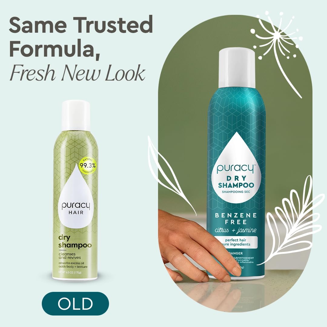 Puracy Natural Dry Shampoo For Women - Plant-Powered Cleansing Volumizing Revitalizing Dry Shampoo As Seen on TikTok, Benzene-Free, Non-Toxic, Oil Absorbing for All Hair Types (Citrus & Jasmine, 18oz)