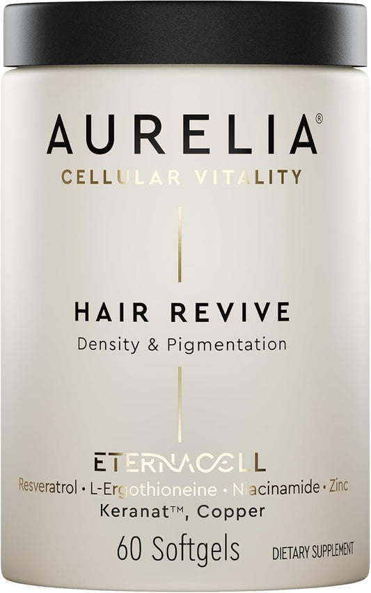 AURELIA Hair Revive | Advanced Cellular Anti-Aging Supplement | Support Hair Growth & Fuller, Healthier Hair | with Zinc, Resveratrol, Niacinamide, Ergothioneine, Keranat & Cooper