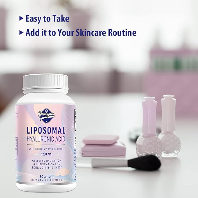 Liposomal Hyaluronic Acid Supplements 1000mg-High Bioavailable Dietary Hyaluronic Acid Capsules-with 200 mg Tremella Polysaccharides for Double Strength Skin Hydration,Joint Lubrication,2 Pack