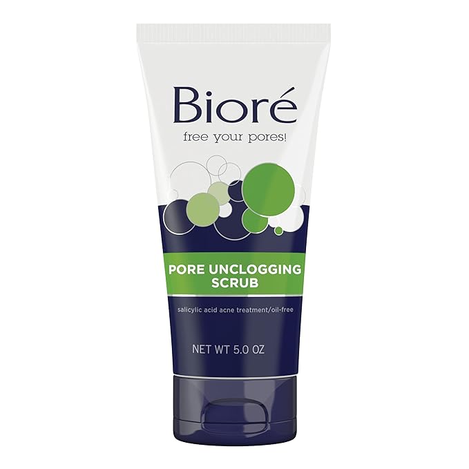 Bioré Pore Unclogging Scrub, Removes Excess Dirt and Oils, Face Scrub, with Salicylic Acid, Oil Free, (HSA/FSA Approved), 5 Ounces