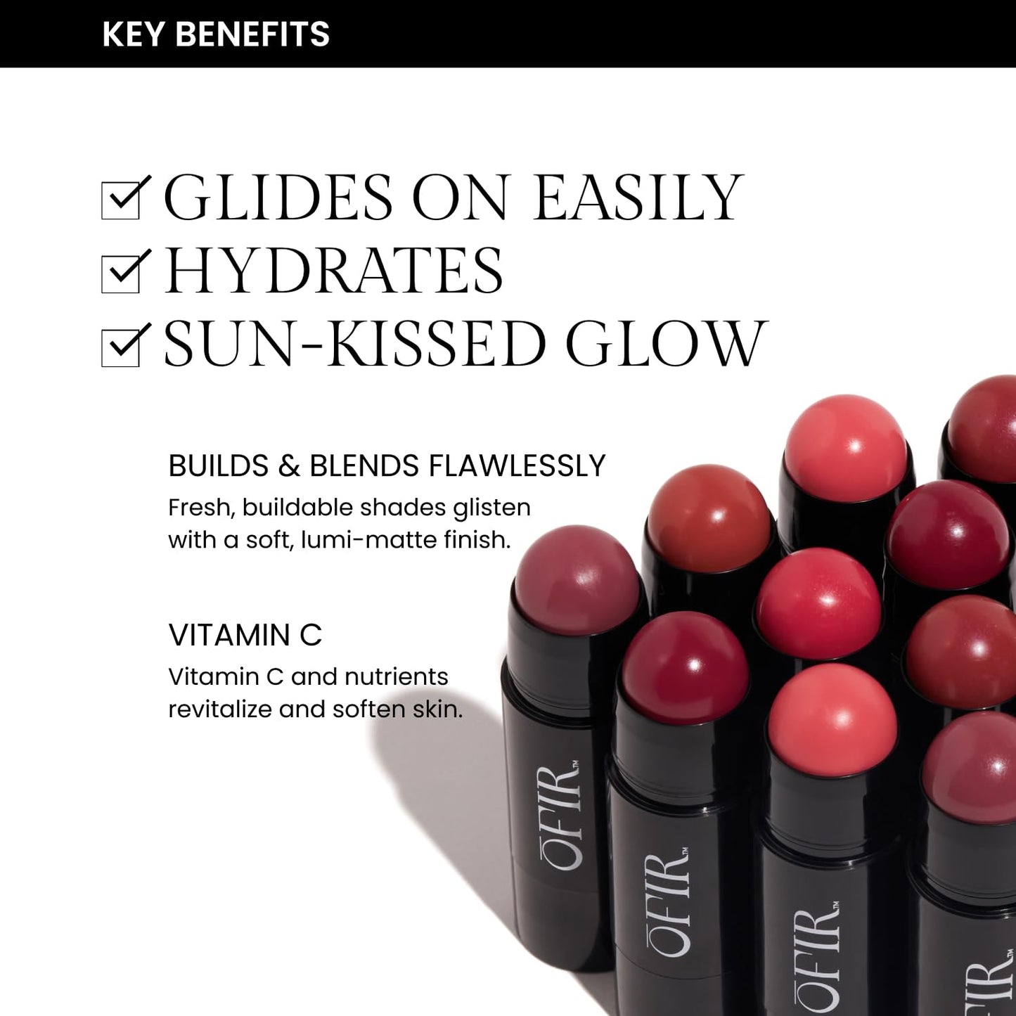 OFIR Cheek Tones Vitamin C Blush Stick | Buildable, Hydrating, Lightweight, Vegan Cream Blush Stick | Non-Transfer, Radiant Finish, Skin-Loving Formula | Brown Pear - Brick Brown | 0.21 oz