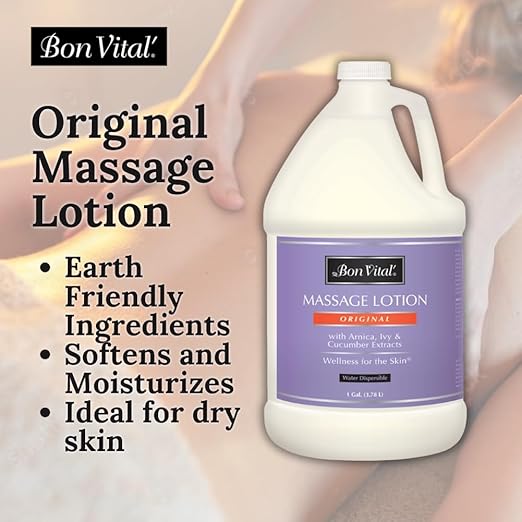 Bon Vital' Original Massage Lotion for a Versatile Massage Foundation to Relax Sore Muscles & Repair Dry Skin, Lightweight, Non-Greasy Formula to Moisturize and Repair Dry Skin, 1 Gal, Label may Vary