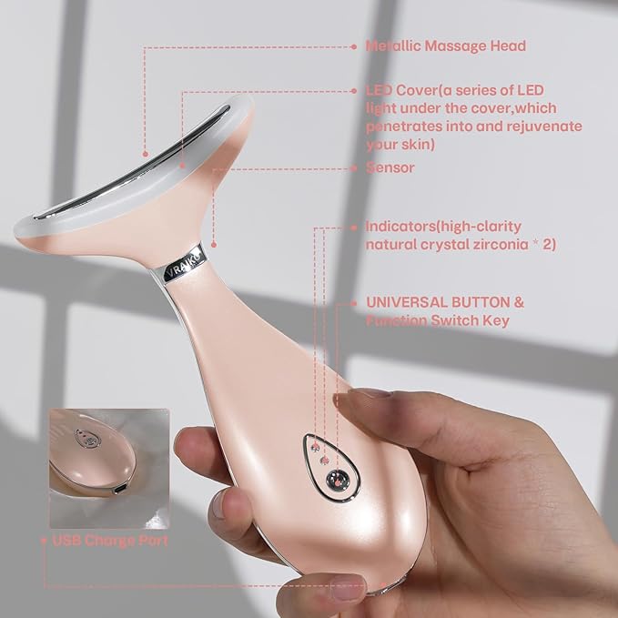 Lily Neck Face Massager, Skin Rejuvenation Beauty Massager, 3-in-1 at-Home Facial Spa Tool, Lifting, Toning and Tightening for a Radiant Appearance (Blush Pink)
