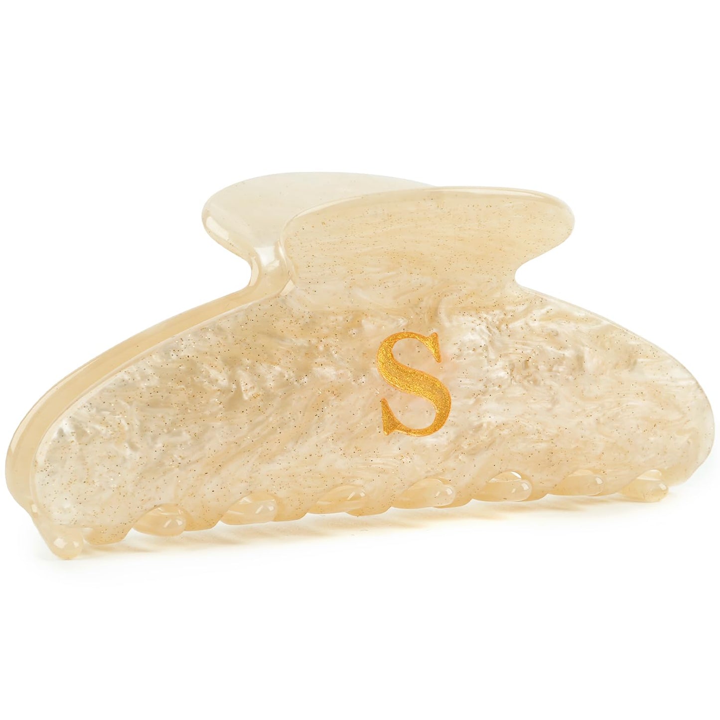 MAORULU 4 Inch Letter S Acrylic Hair Claw Clip for Women, Large Cute Marble Beige Glitter Alphabet Jaw Clips for Thick or Thin Hair, French Style Strong Hold Monogram Hair Accessories