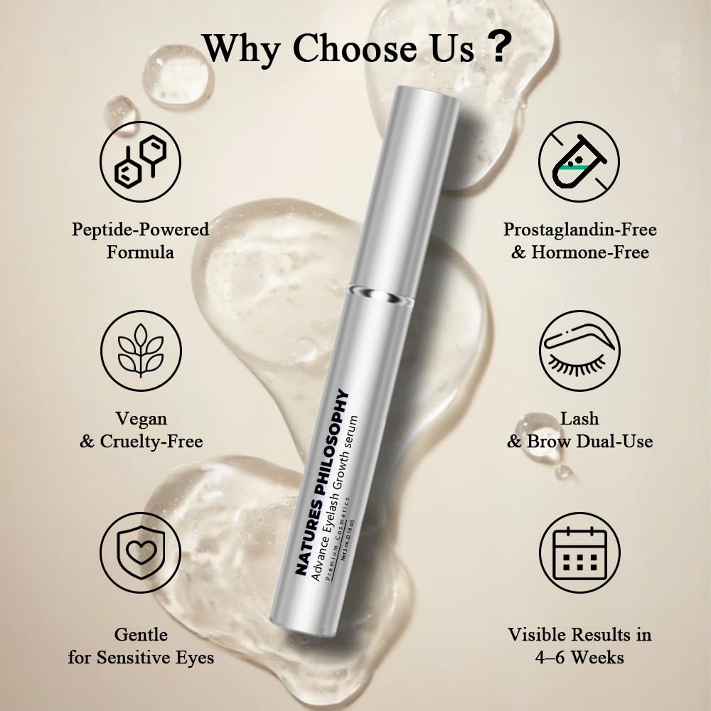 NP NATURES PHILOSOPHY Lash Brow Growth Serum, Prostaglandin-Free Eyelash Liquid for Thicker Longer Fuller Natural Lashes, Peptide Eyelash Eyebrow Enhancing Serum - Sérum De Pestañas Crecimiento 3ml
