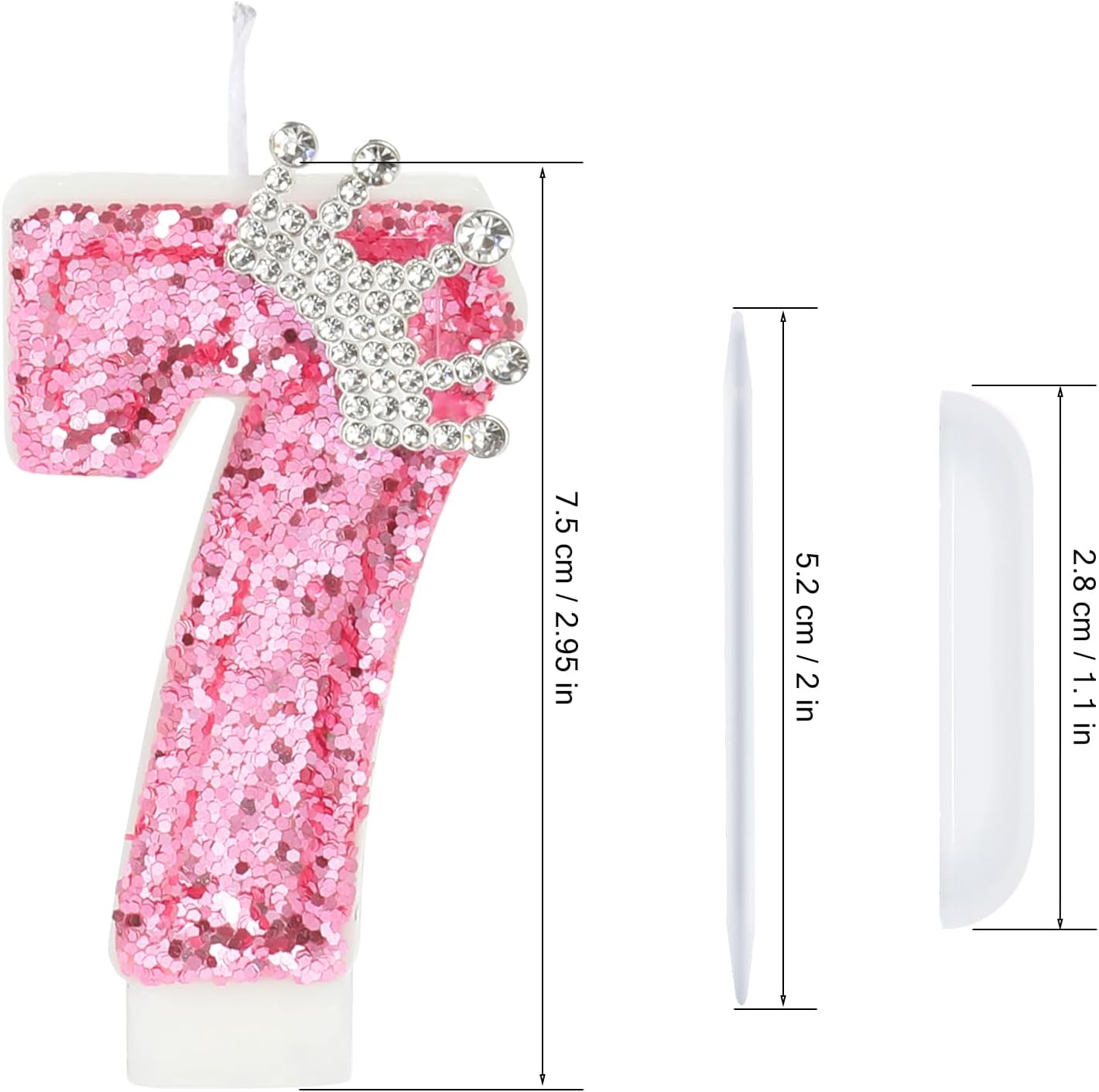 Birthday Number Candles,Pink Crown Birthday Candles for Cake,Glitter Number 7 Candle Cake Topper with Sequins for Girls,Women, Anniversary Celebrations Supplies (Pink 7)