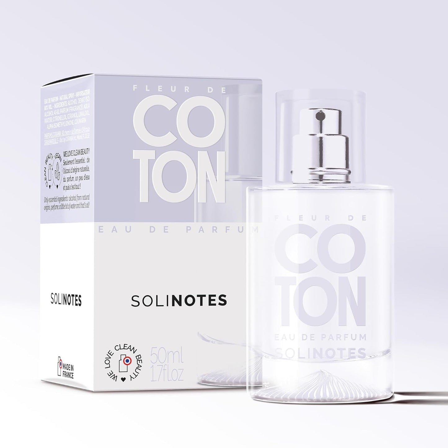 Solinotes Cotton Flower Perfume for Women & Men, 1.7 Fl Oz/ 50 ML Eau De Parfum, Delicate Floral and Soothing Scent with Premium Ingredients - Clean Perfume, Cruelty Free, Vegan, Made in France