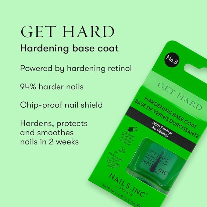 Nails.INC Get Hard Base Coat, Hardening Base Coat Infused with Retinol, Protects and Smooths Nails, Chip Resistant, Cruelty Free, Vegan