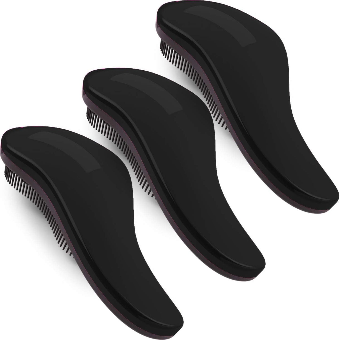 79STYLE 3pcs Detangler Brush Naturals Detangling Hair Comb Glide Thru No Pain Tangle Free For Women Men, Kids Wet, Dry Curly Hair Accessory (Single Black-Size 7.4")