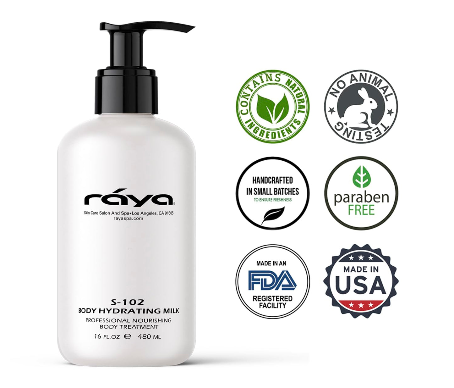 Raya Body Hydrating Milk 16 oz (S-102) | Hydrating, Moisturizing, and Restorative Body Lotion | Rich in Natural Oils, Butters, and Vitamins | Calms and Softens