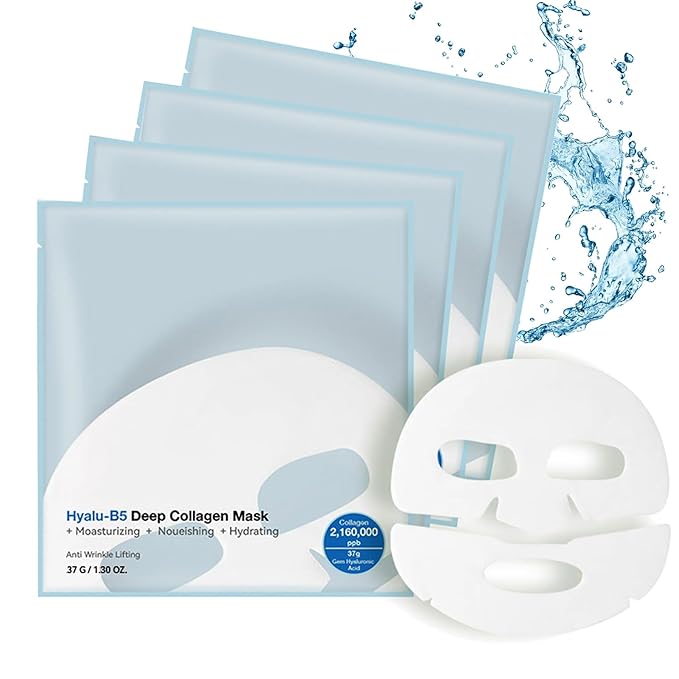 4 PACK Deep Collagen Overnight Mask, Bio-collagen Face Hydrogel Mask Korean Skincare Facial sheet masks for lifting, firming, and Elasticity Improvement (Hyalu-B5 Mask)