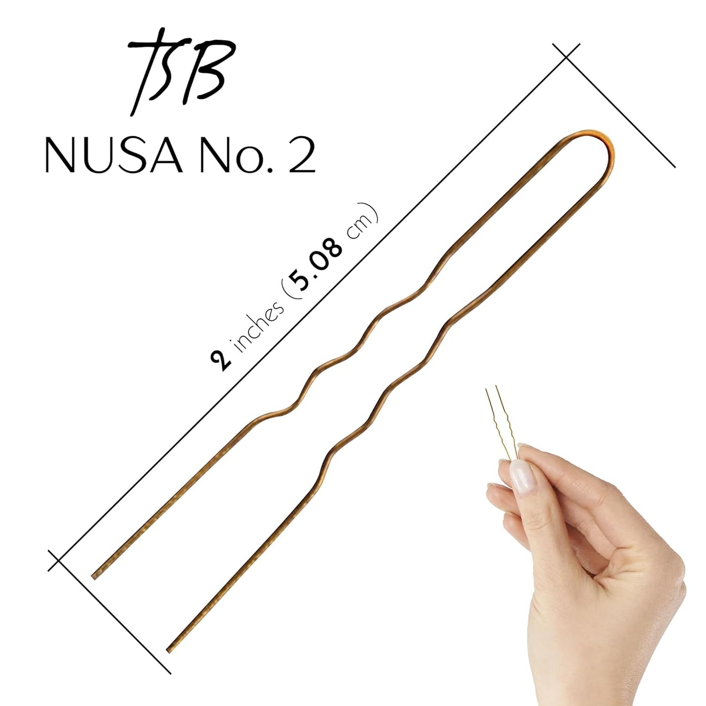 TSB NUSA No.2 Flexible Bronze Hair Pins Set of 50-2.0 Inch Pins Vintage Style, Strong Hold, Comfortable & Sleek Design - Hand Polished Tips - Ideal for Beauty Experts & Hairstyling Professionals