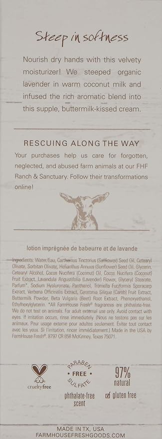 FarmHouse Fresh Buttermilk Lavender Steeped Milk Lotion for Hands, Lavender Cookie, 2 fl. oz.