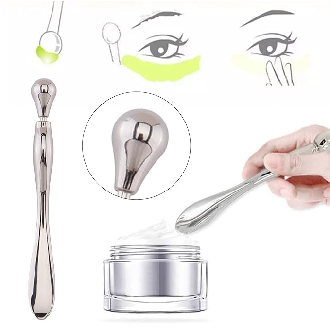 BetterJonny 3Pcs Metal Eye Cream Applicator Roller Wand Stick, Cosmetics Spoon Eye Cream Massager Wand Girls Women Facial Massager for Fatigue Relief Reduce Puffiness (Silver)