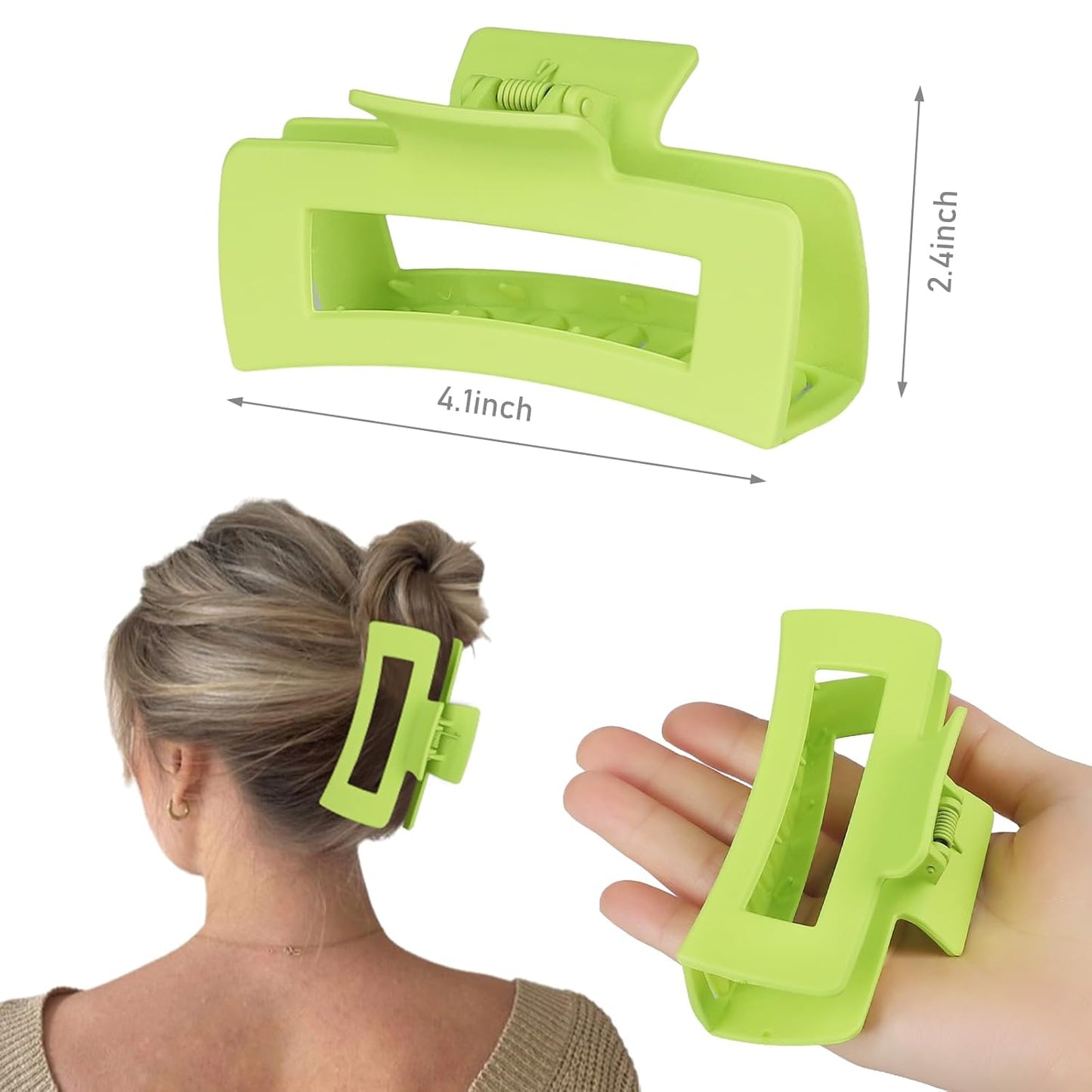 Dopamine 4.1 Inch Large Rectangle Big Hair Claw Clips - 8 Pcs, Non-Slip Acrylic Banana Jaw Clips for Thick Hair - Women & Girls