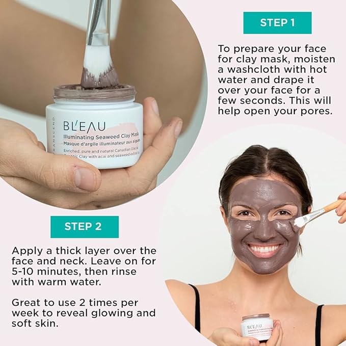 BL'EAU Illuminating Seaweed Clay Mask - Brightening Clay Mask for All Skin Types – Collagen Boosting Deep Cleanse and Tighten Pores – Clarify and Balance -Natural Origin – 80 g ℮ Net Wt. 2.8 oz