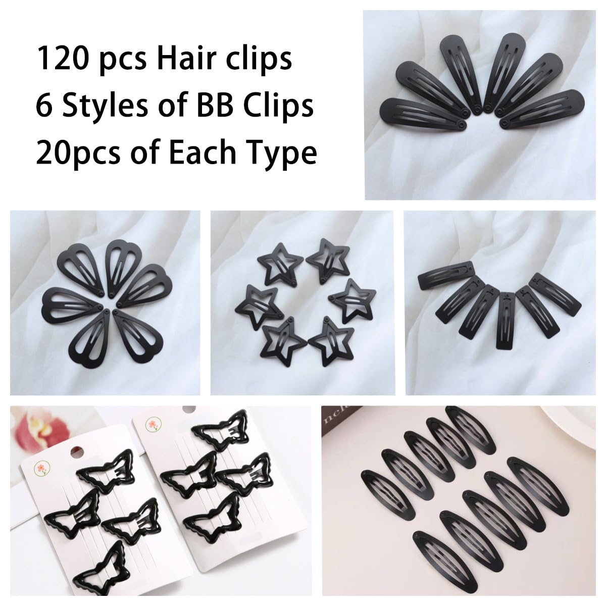 120PCS Black Hair Clips for Girl Metal Snap Hair Barrettes, 2 Inch Hair Accessories for Girl & Kids Women (6 Styles) By CYBAUG