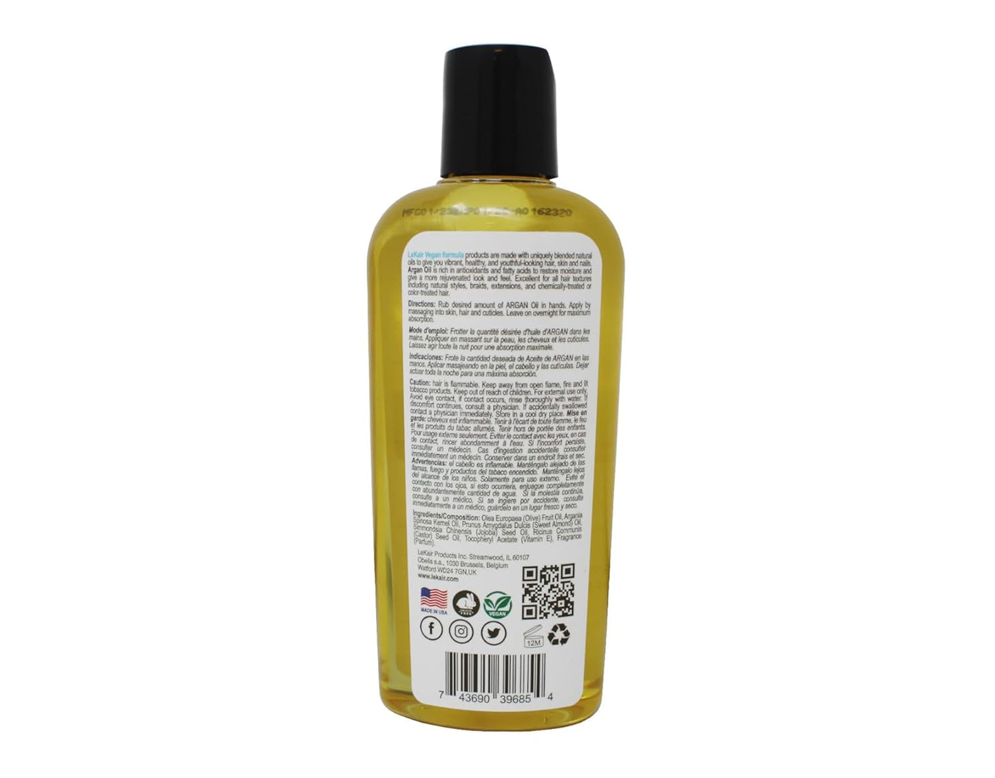 Argan Oil Vegan Formula – Rejuvenates & Restores Moisture to Hair, Skin & Nails, Hydrates & Conditions, 3.4 fl oz