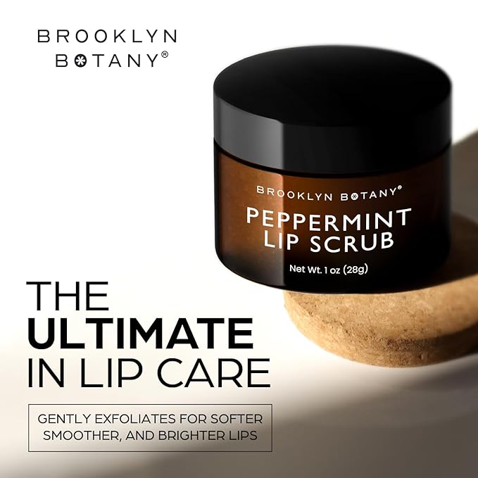 Brooklyn Botany Lip Scrub Exfoliator 1 oz – Lip Moisturizer for Dry Lips and Chapped Lips – Gentle Lip Exfoliator for Smooth and Brighter Lips – Peppermint Flavor